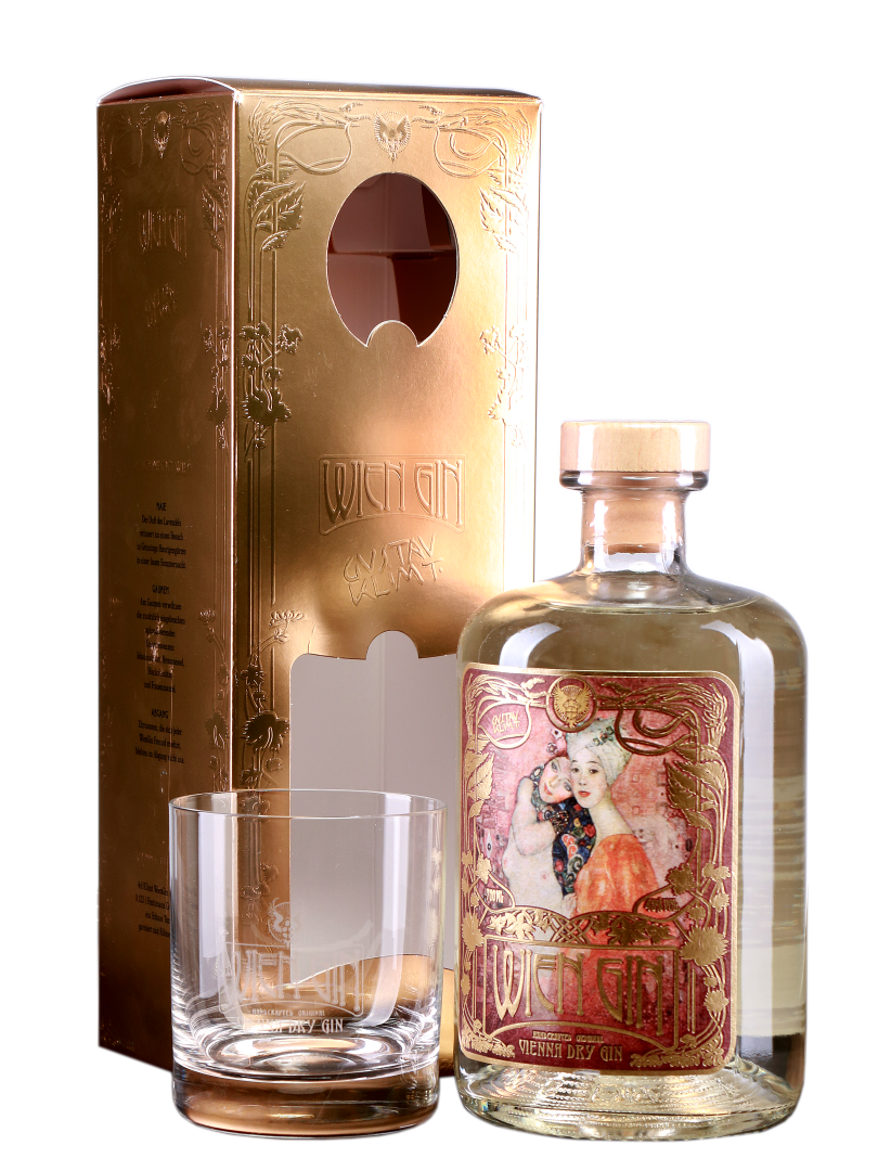 Wien Gin Gustav Klimt Edition mit Glas im Geschenkkarton